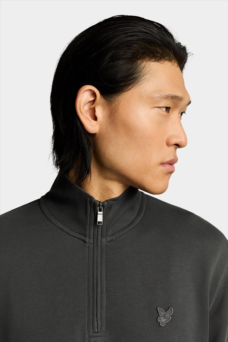 Lyle & Scott - Donkergrijze Superfine 1/4 Zip sweater