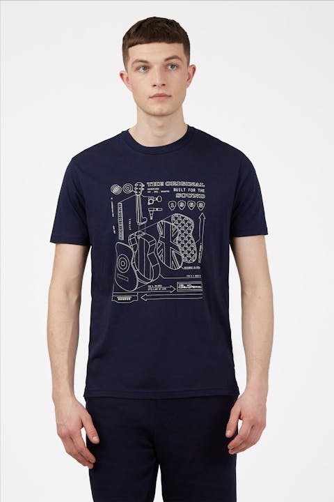 Ben Sherman - Donkerblauw-witte Guitar Build T-shirt