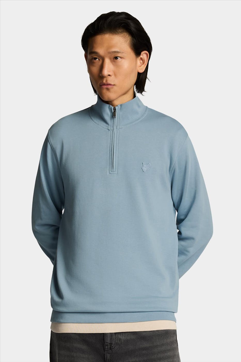 Lyle & Scott - Lichtblauwe Superfine 1/4 Zip sweater