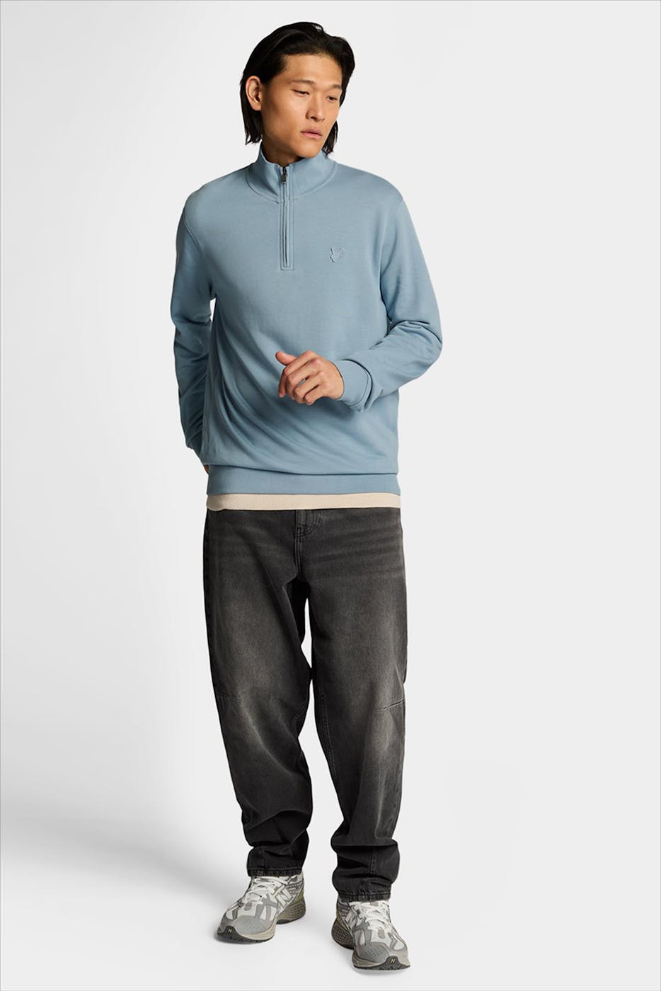 Lyle & Scott - Lichtblauwe Superfine 1/4 Zip sweater