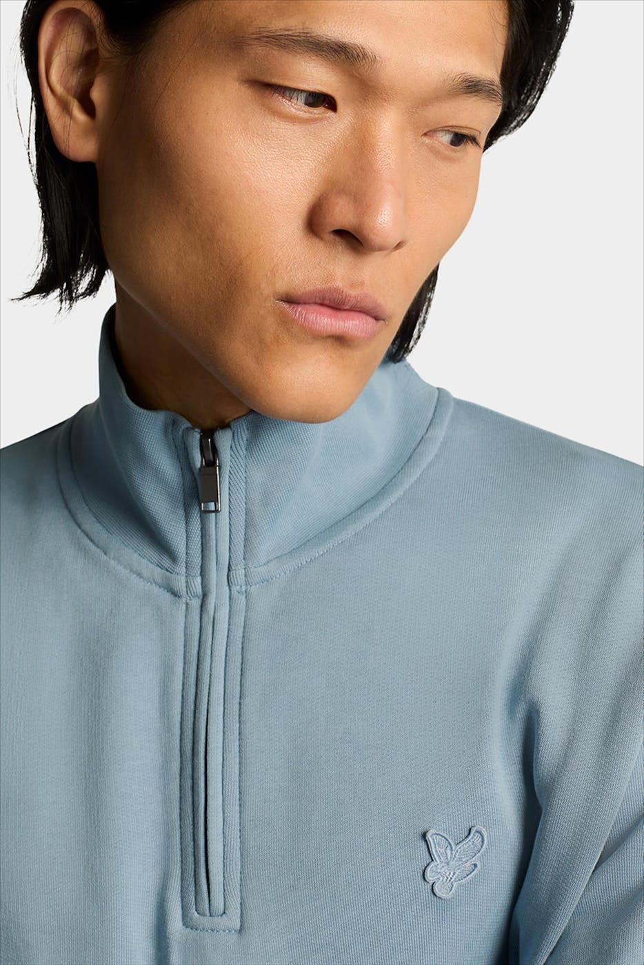 Lyle & Scott - Lichtblauwe Superfine 1/4 Zip sweater