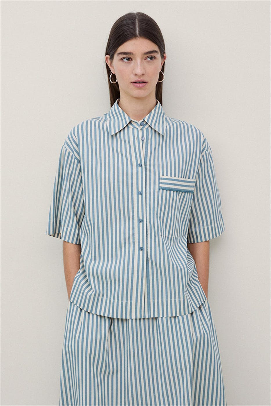 YERSE - Ecru-Mintgroene Bubble blouse