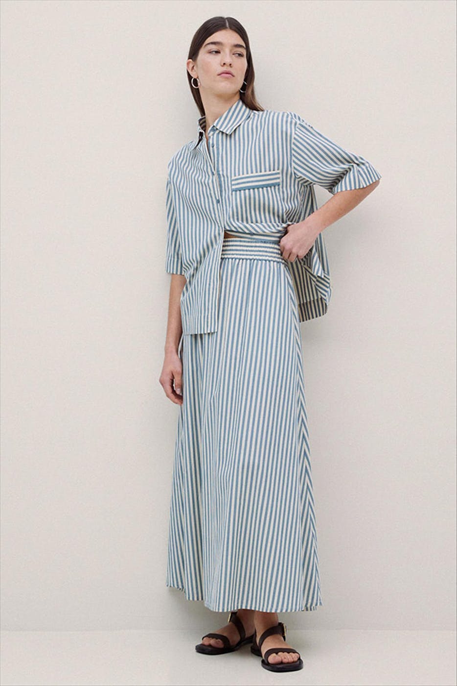YERSE - Ecru-Mintgroene Bubble blouse