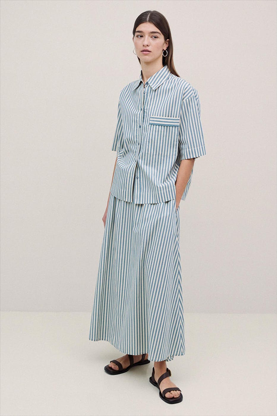 YERSE - Ecru-Mintgroene Bubble blouse