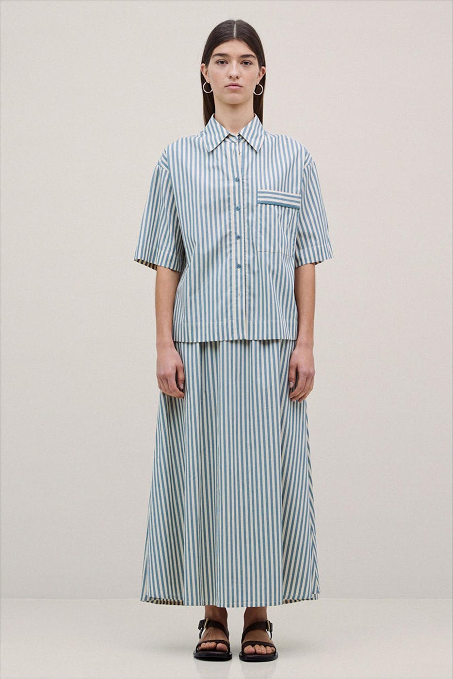 YERSE - Ecru-Mintgroene Bubble blouse