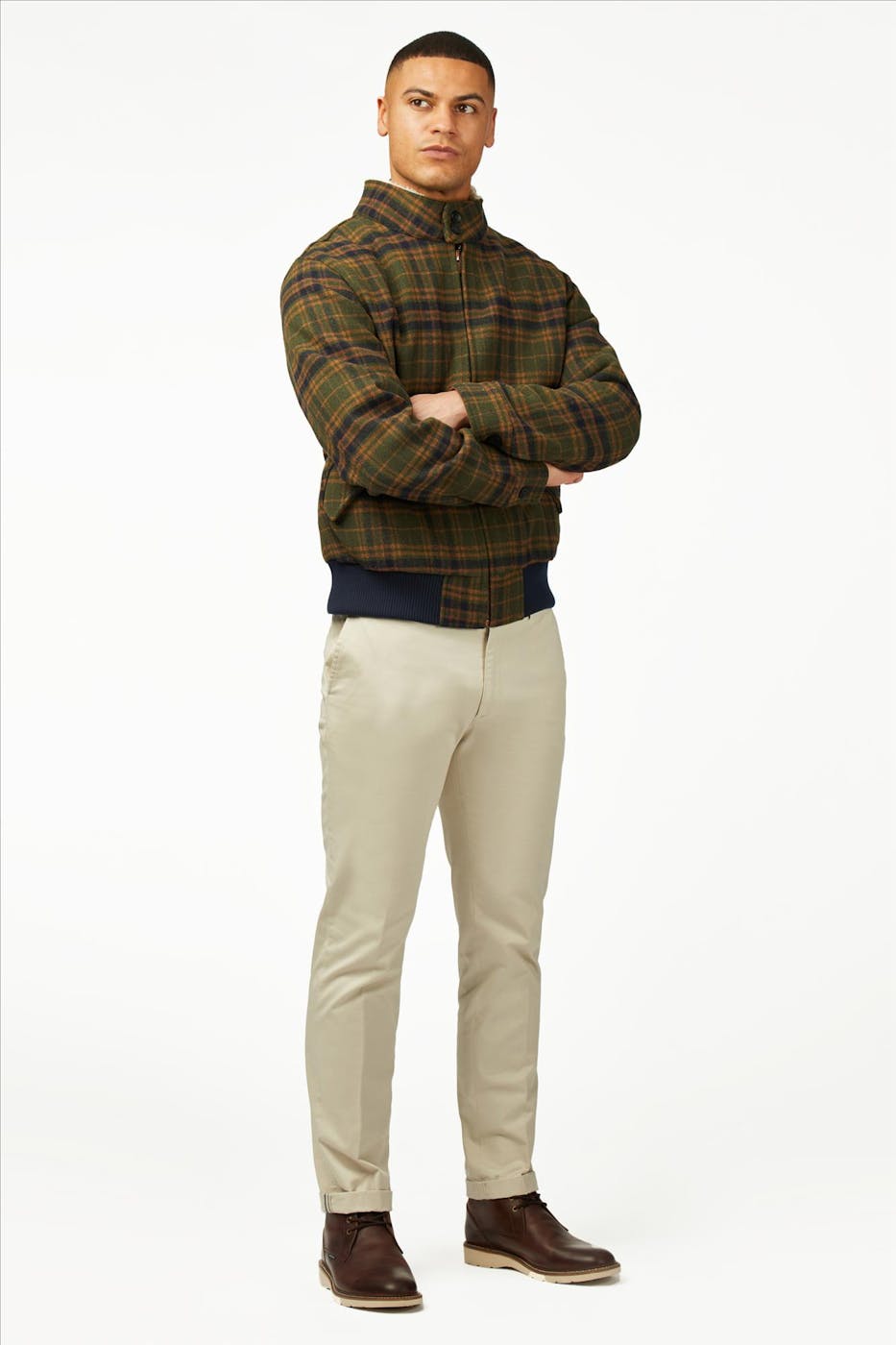 Ben Sherman - Donkergroene Wool Check Harrington jas