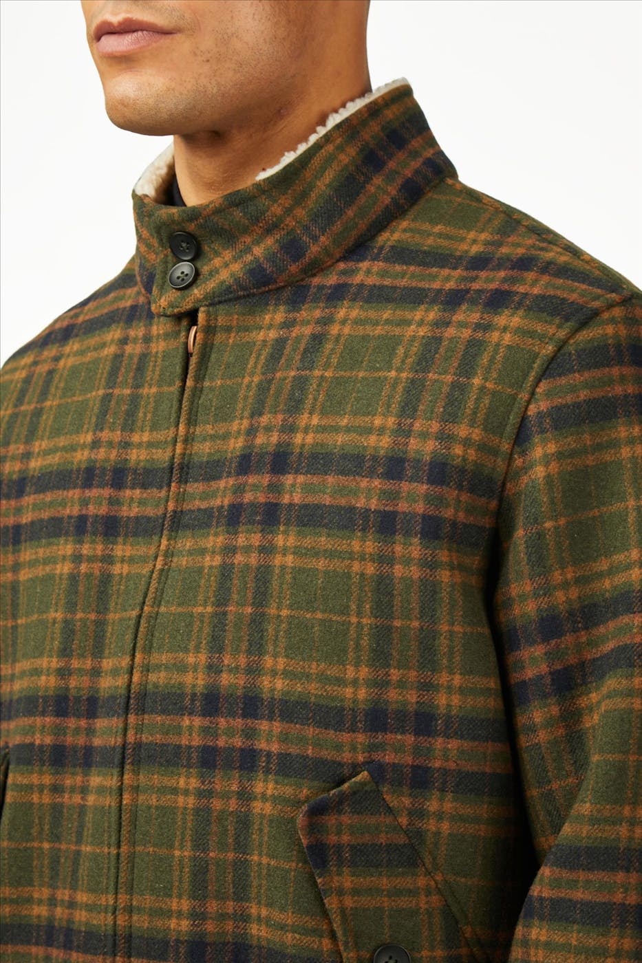 Ben Sherman - Donkergroene Wool Check Harrington jas