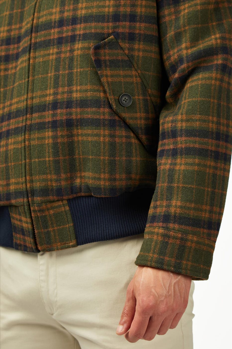 Ben Sherman - Donkergroene Wool Check Harrington jas