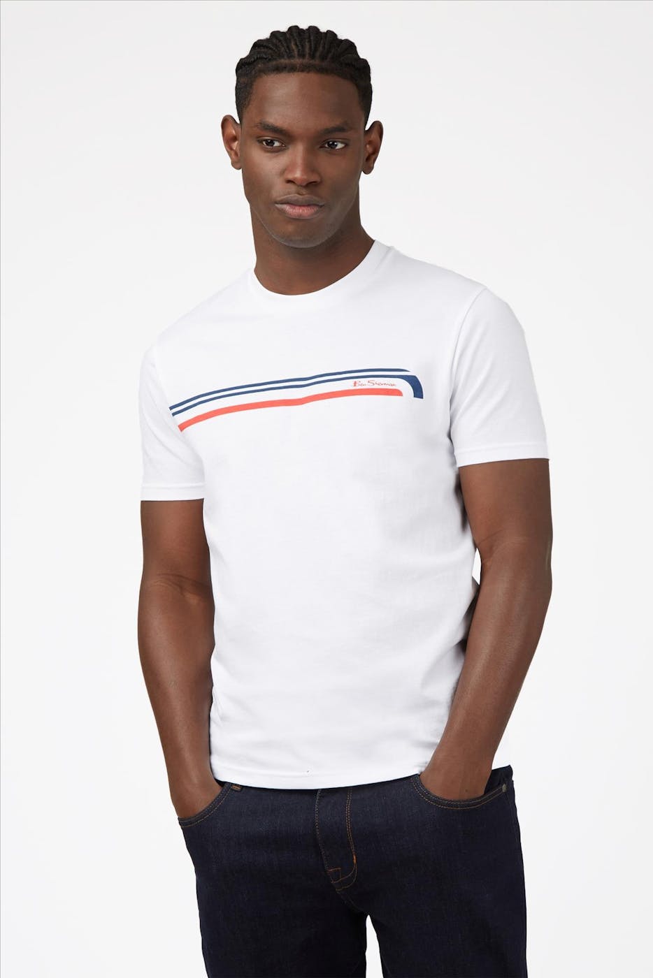 Ben Sherman - Witte Stripe Logo T-shirt