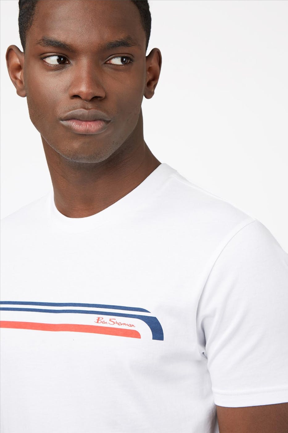 Ben Sherman - Witte Stripe Logo T-shirt