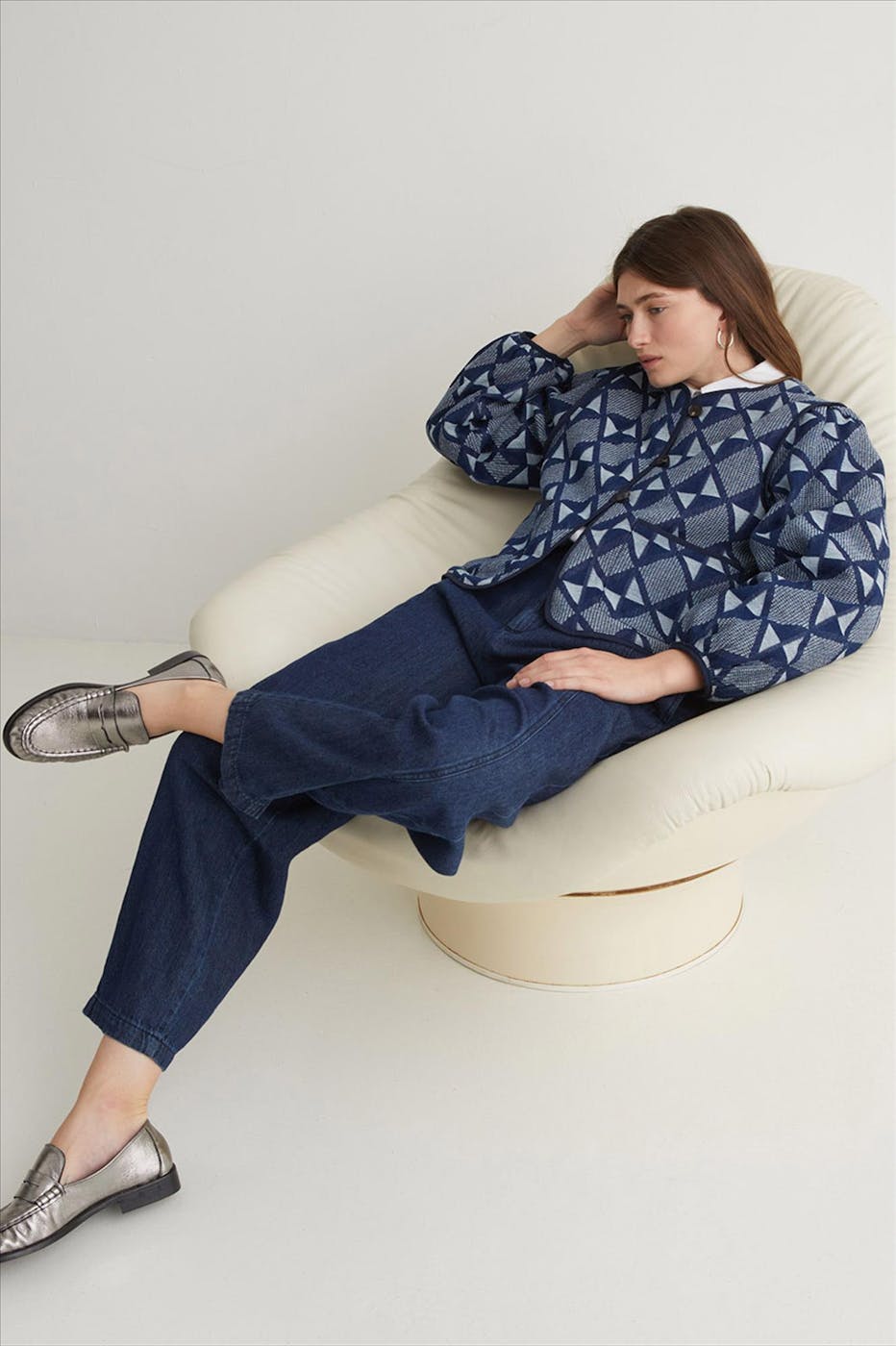 YERSE - Donkerblauw Artwork Jacquard jasje