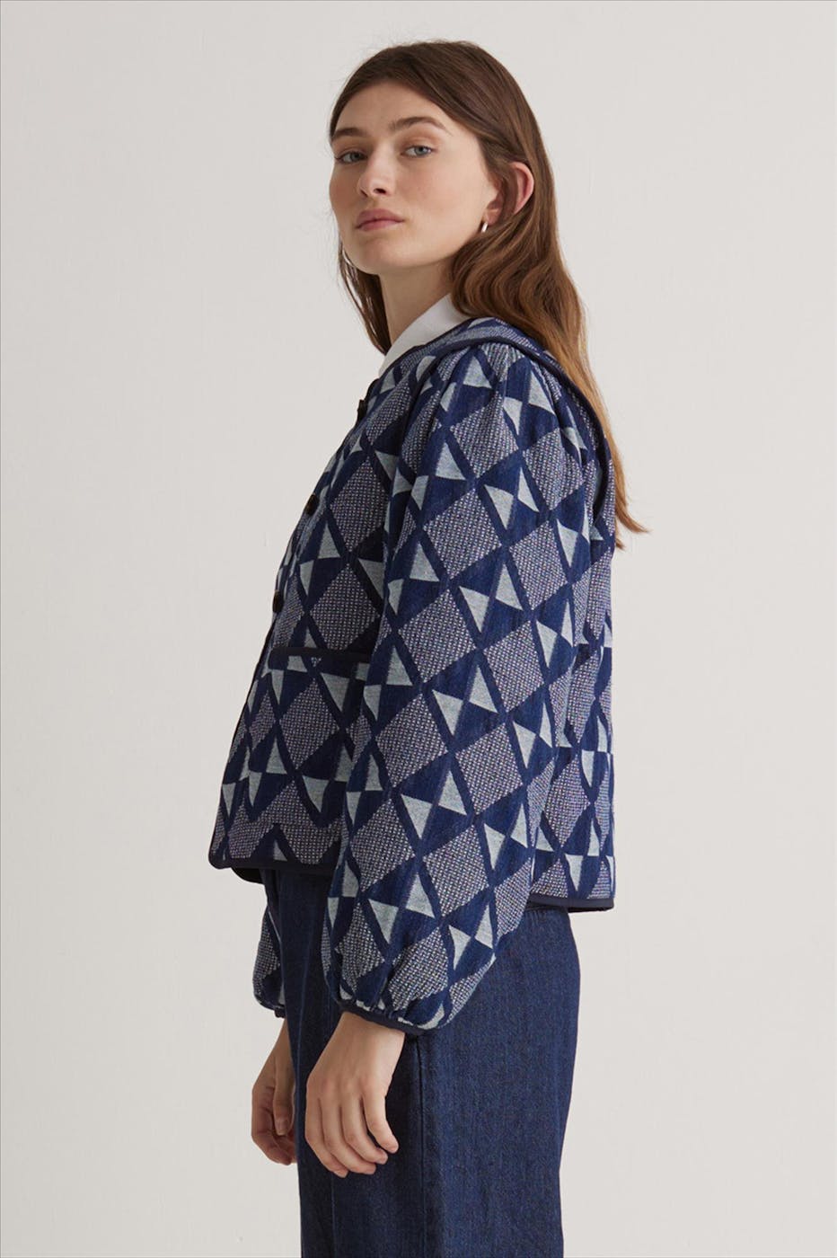 YERSE - Donkerblauw Artwork Jacquard jasje