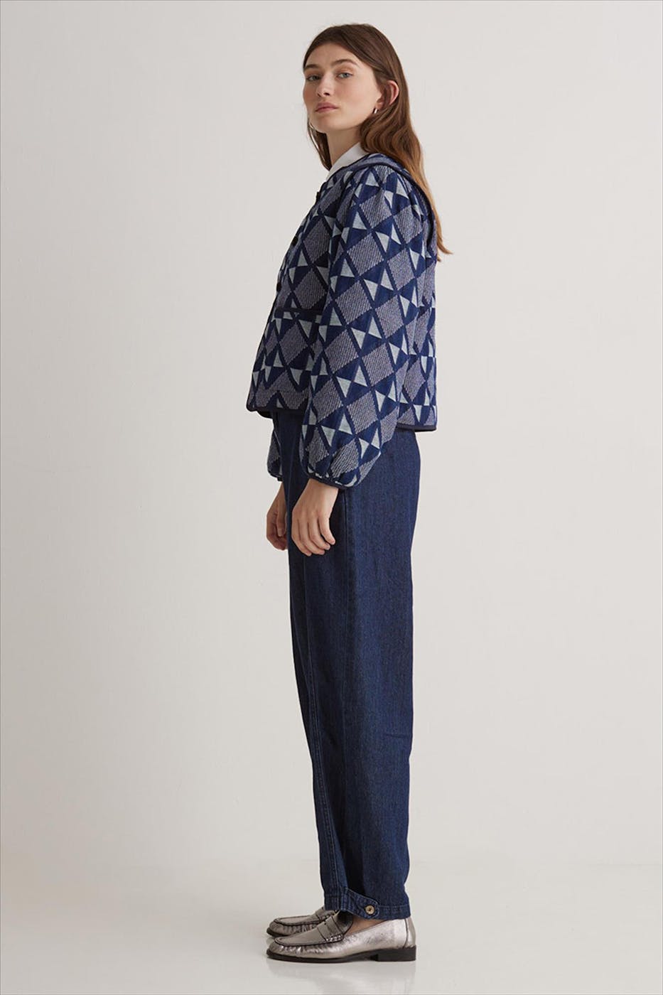 YERSE - Donkerblauw Artwork Jacquard jasje