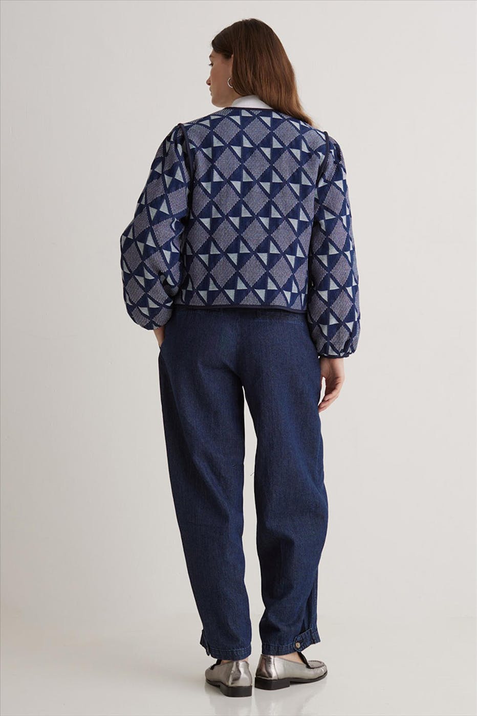 YERSE - Donkerblauw Artwork Jacquard jasje