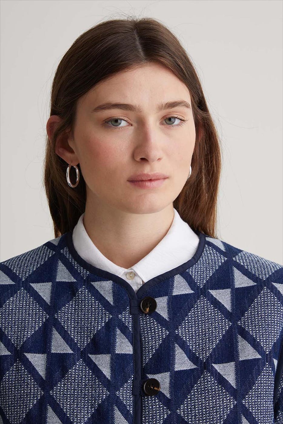 YERSE - Donkerblauw Artwork Jacquard jasje