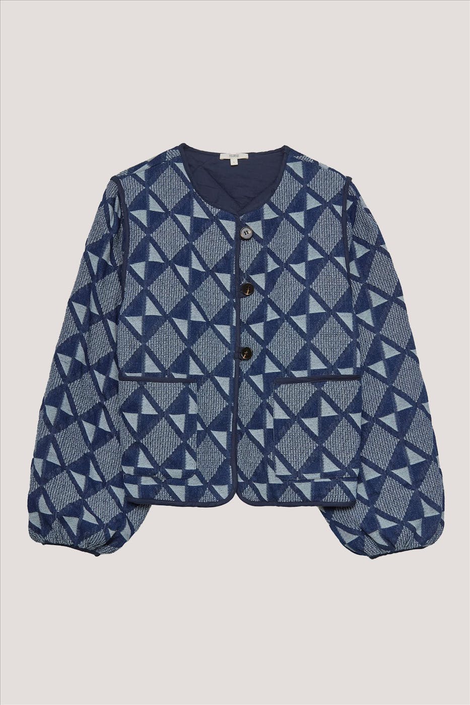 YERSE - Donkerblauw Artwork Jacquard jasje