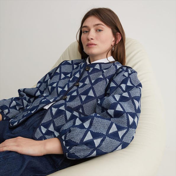 YERSE - Donkerblauw Artwork Jacquard jasje