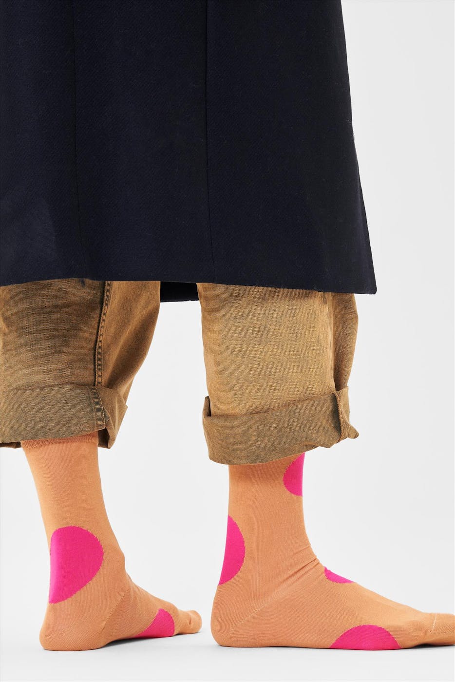 Happy Socks - Beige met roze Jumbo Dot Sokken, maat 41-46