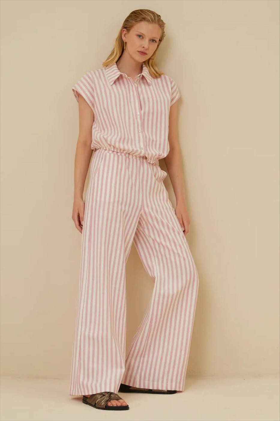 BY BAR - Ecru-Roze Bieke Stripe blouse