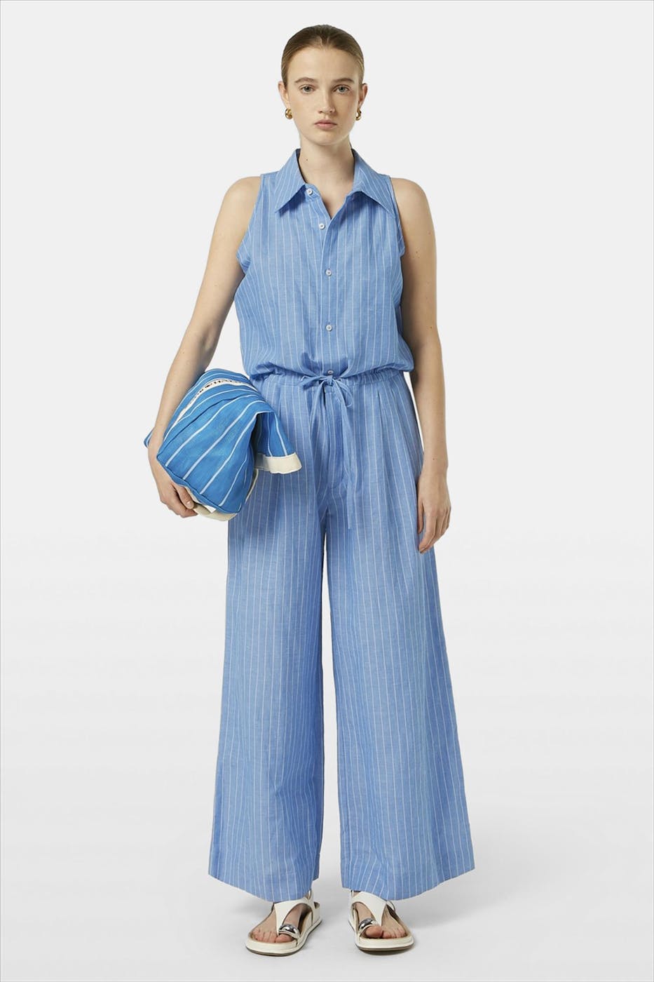 Scotch & Soda - Lichtblauwe Gestreeepte Linnen jumpsuit