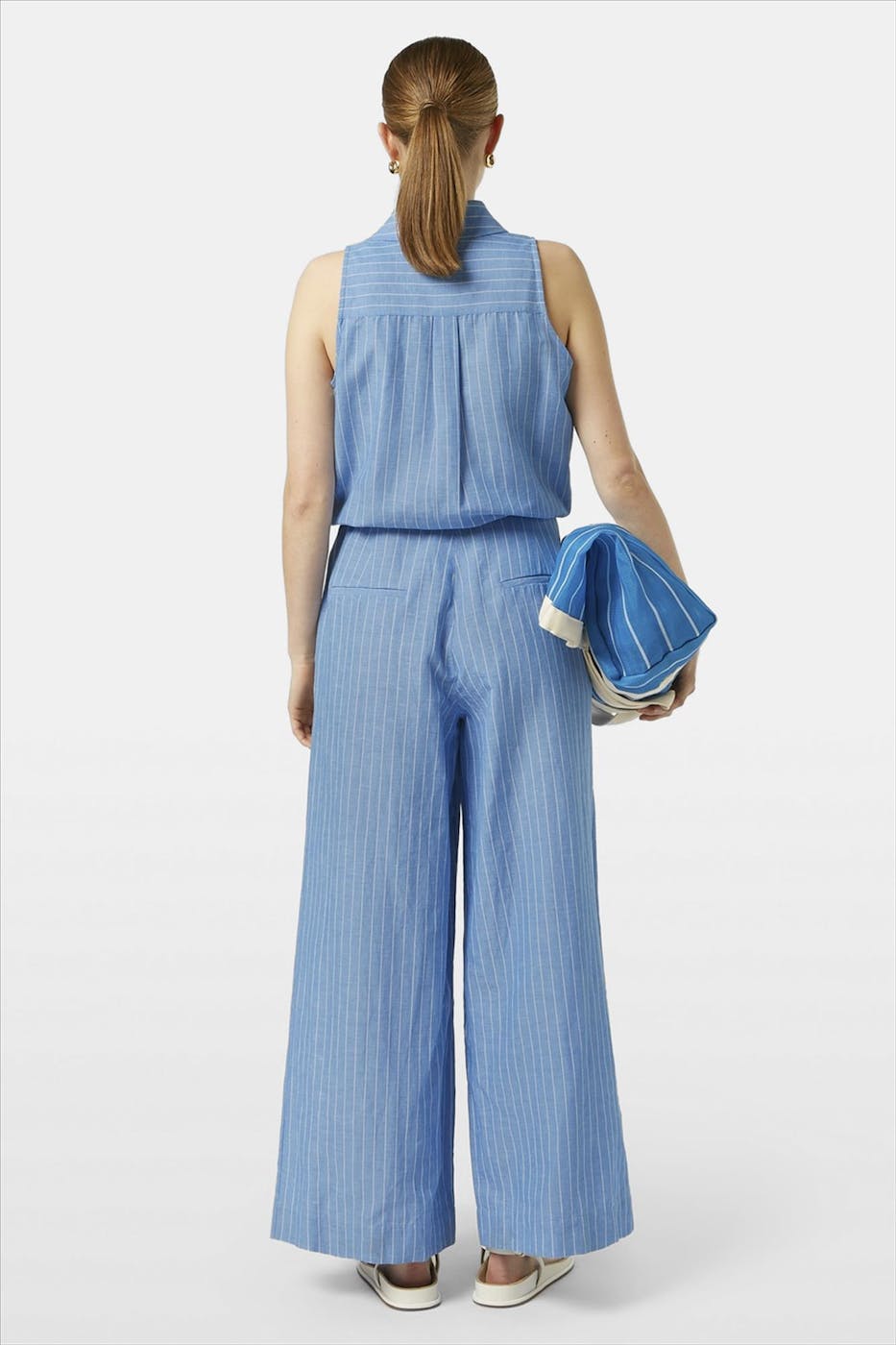 Scotch & Soda - Lichtblauwe Gestreeepte Linnen jumpsuit