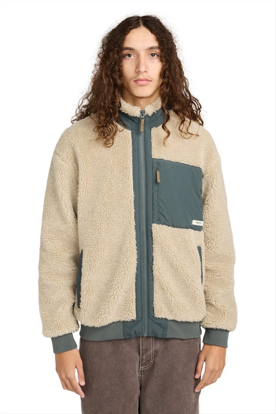 Element - Beige-Donkergroene Oak Sherpa jas