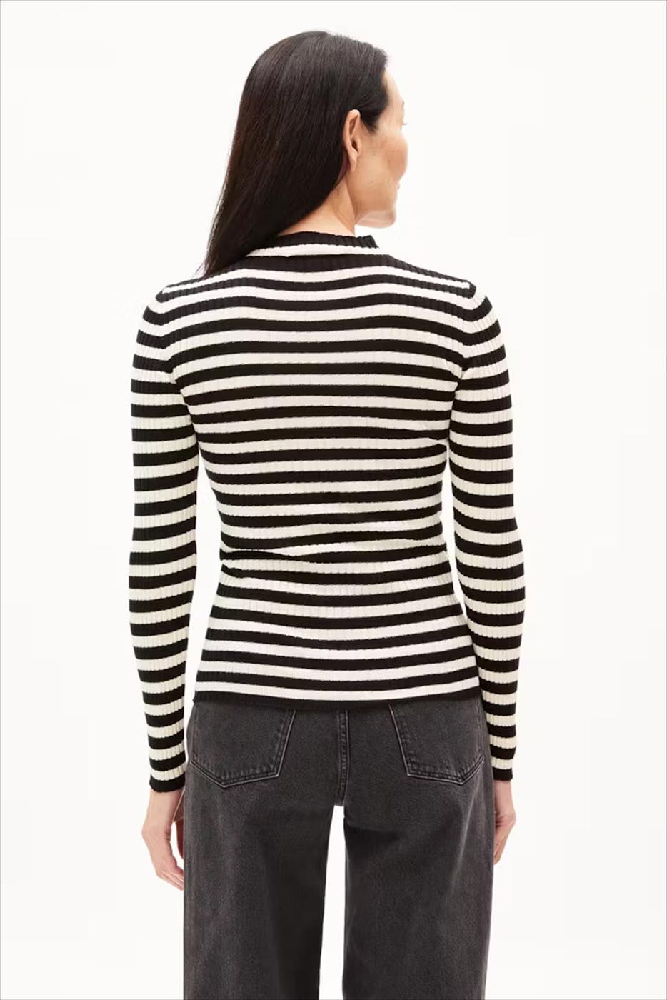 Armed Angels - Zwart-Ecru Alaania Striped coltrui