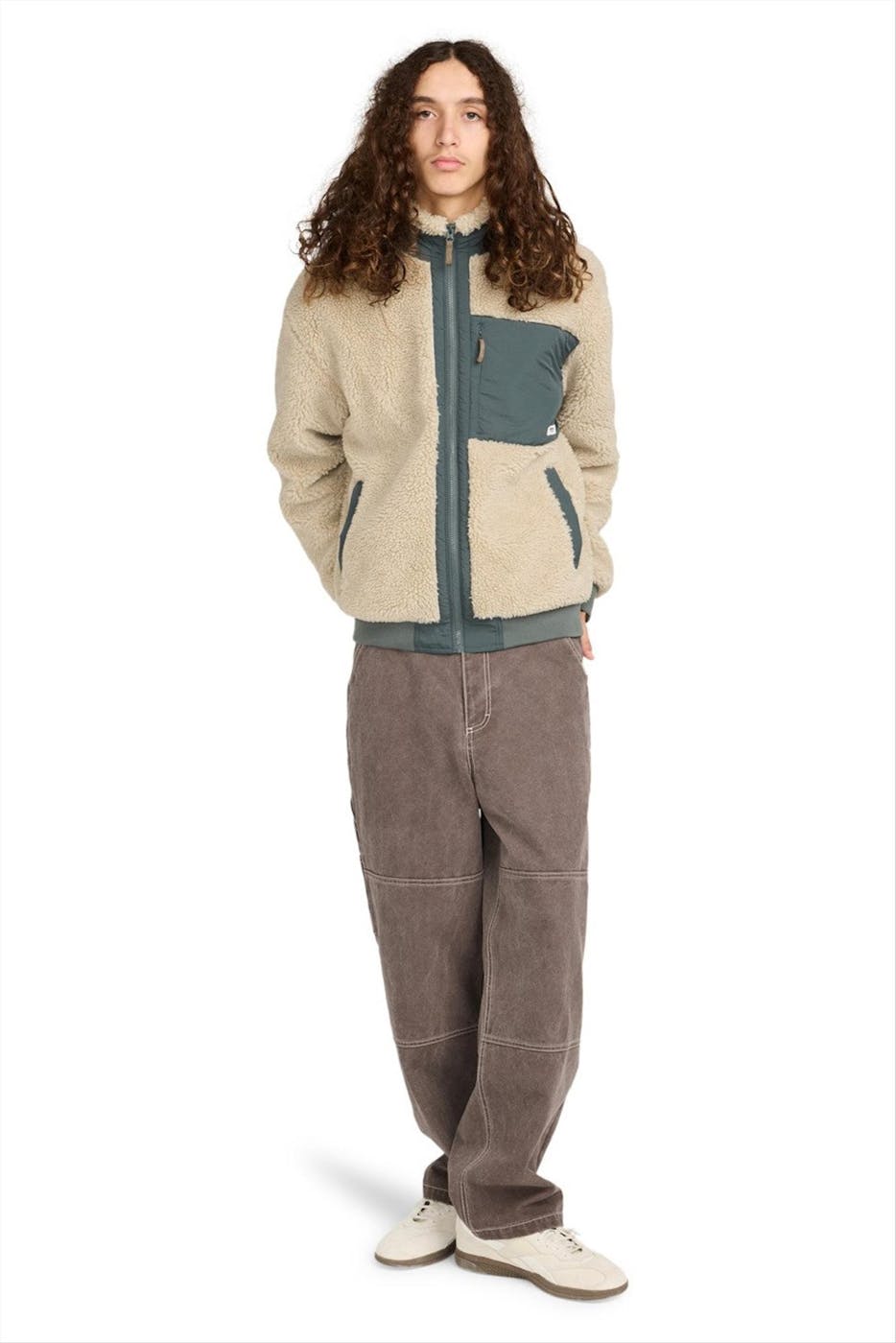 Element - Beige-Donkergroene Oak Sherpa jas
