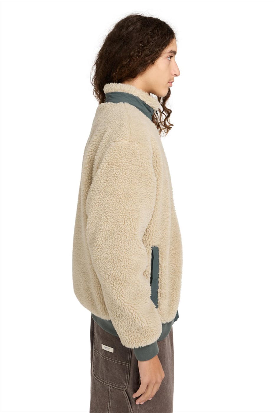 Element - Beige-Donkergroene Oak Sherpa jas