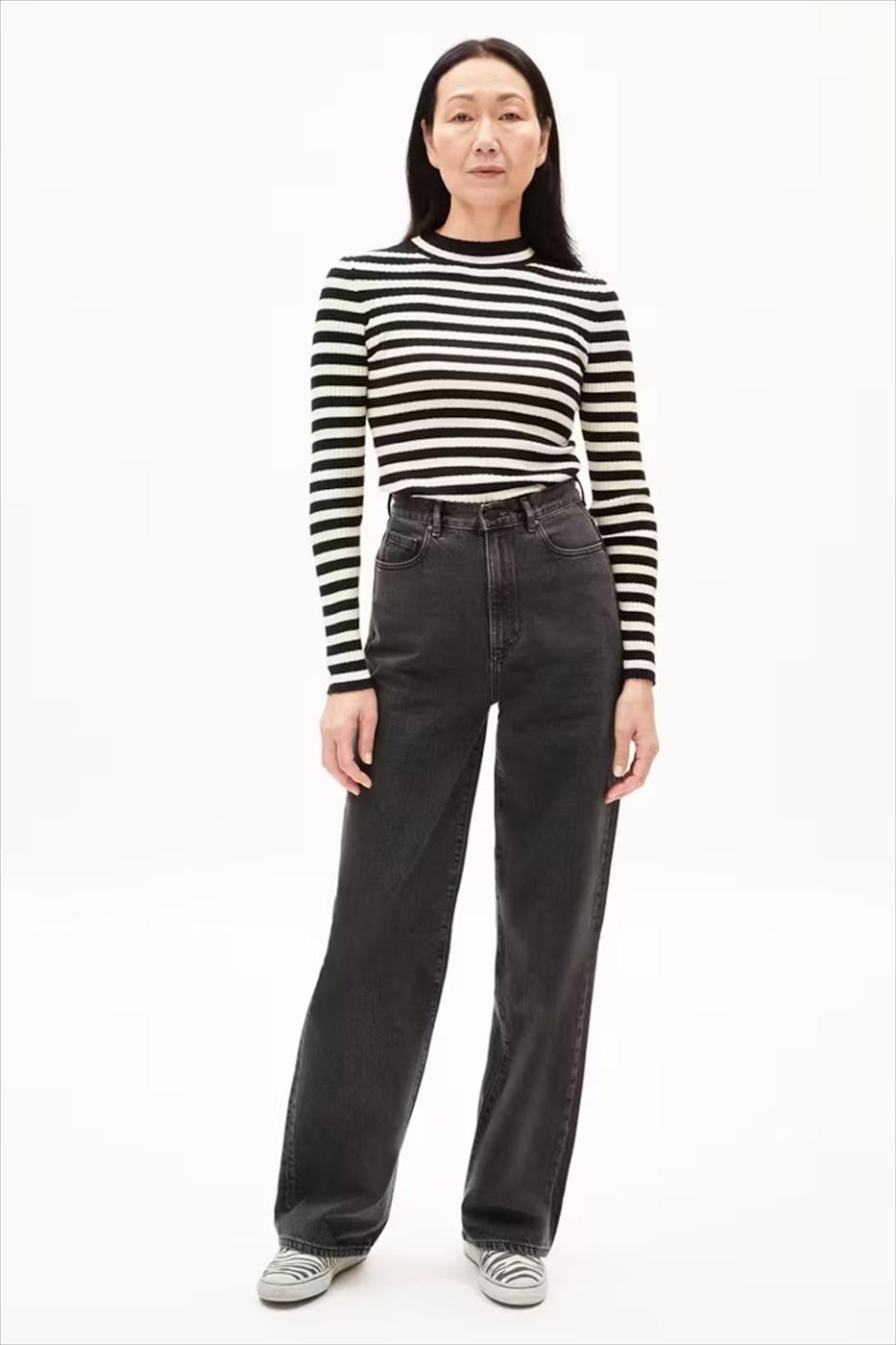 Armed Angels - Zwart-Ecru Alaania Striped coltrui