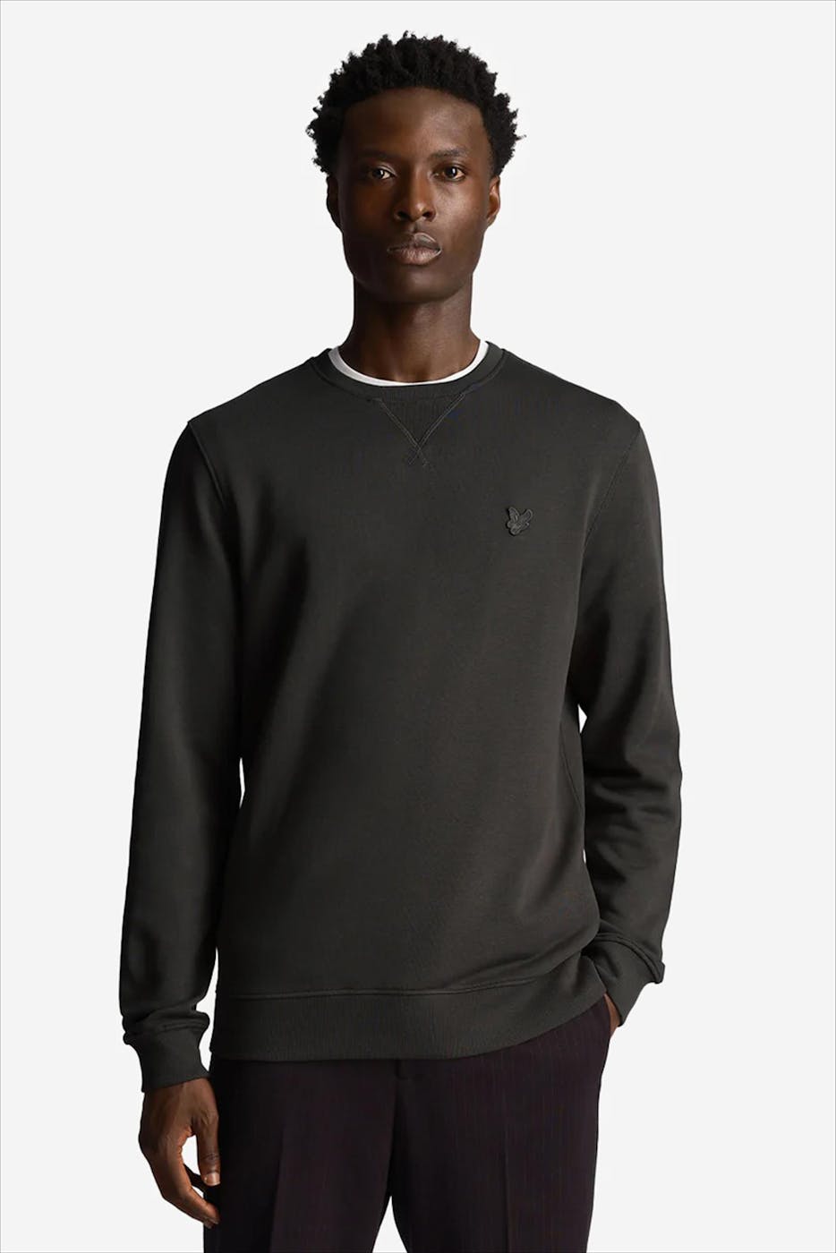 Lyle & Scott - Donkergrijze Tonal Eagle sweater
