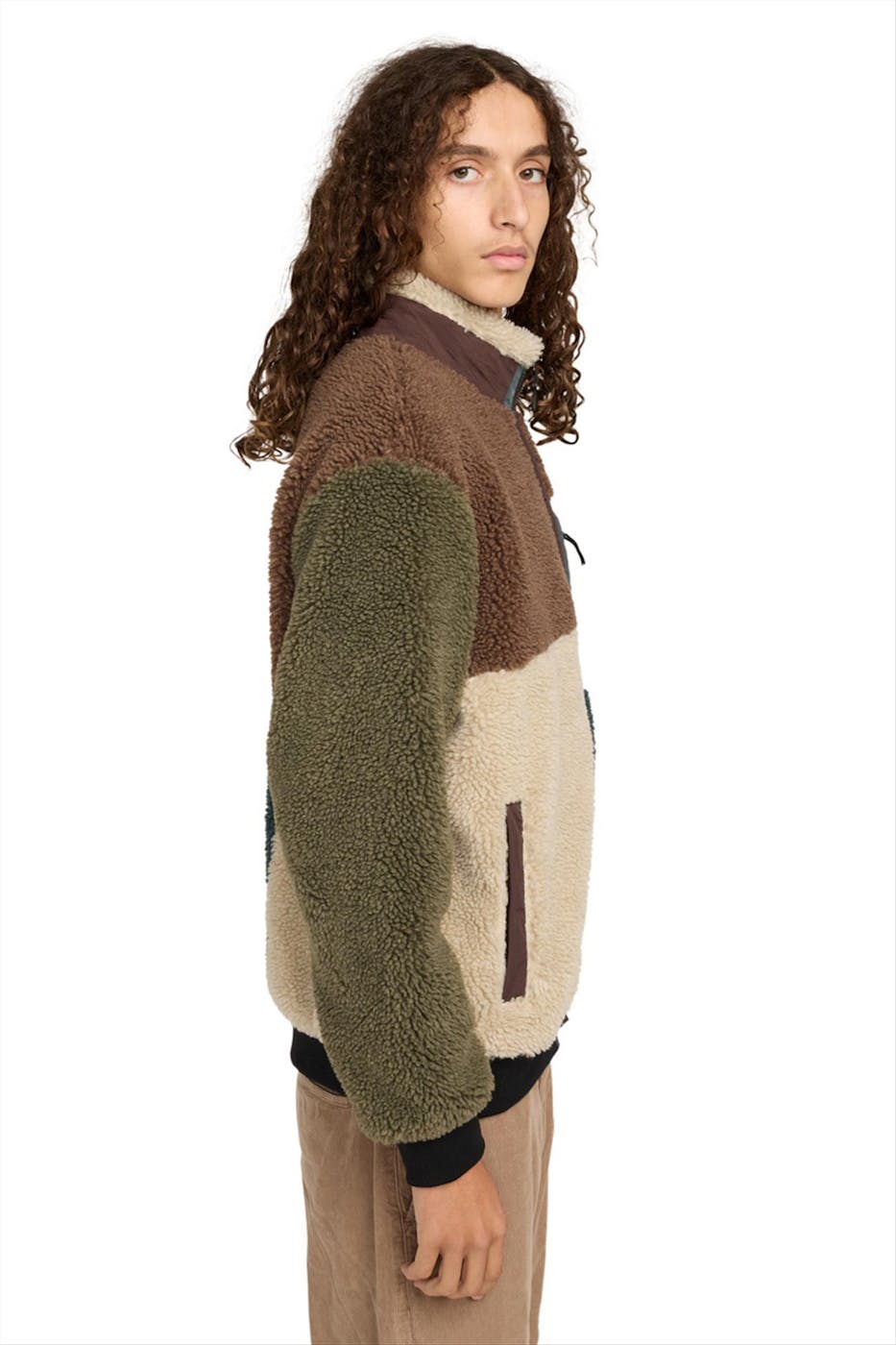 Element - Beige-Bruine-Donkergroene Oak Sherpa jas