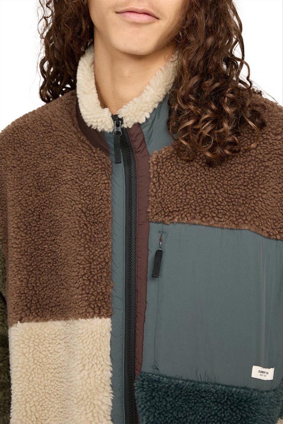 Element - Beige-Bruine-Donkergroene Oak Sherpa jas