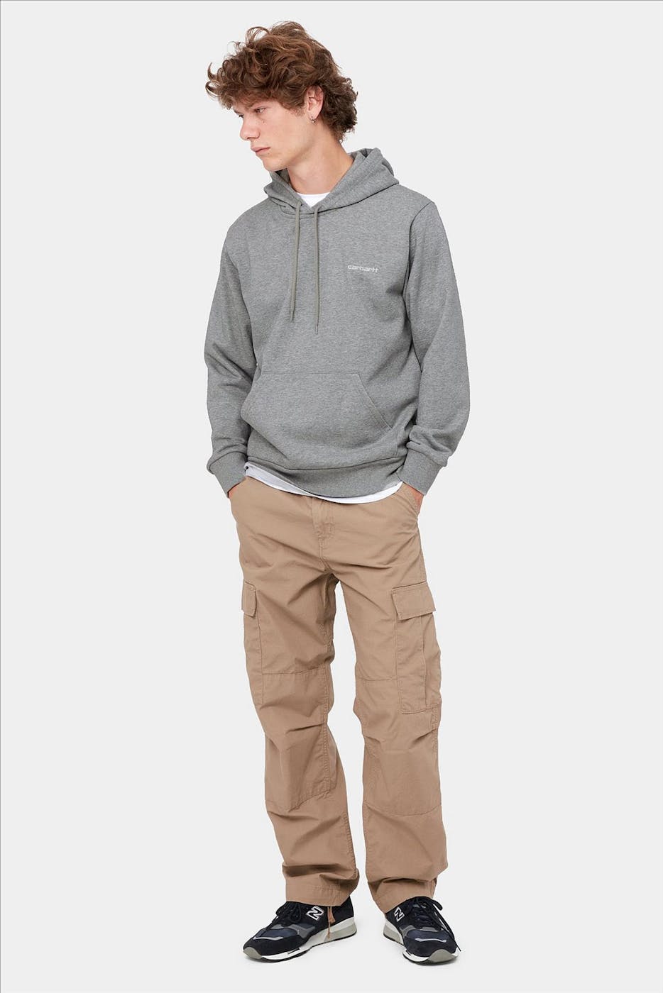 Carhartt WIP - Grijze mêlé Hooded Script Embroidery sweater