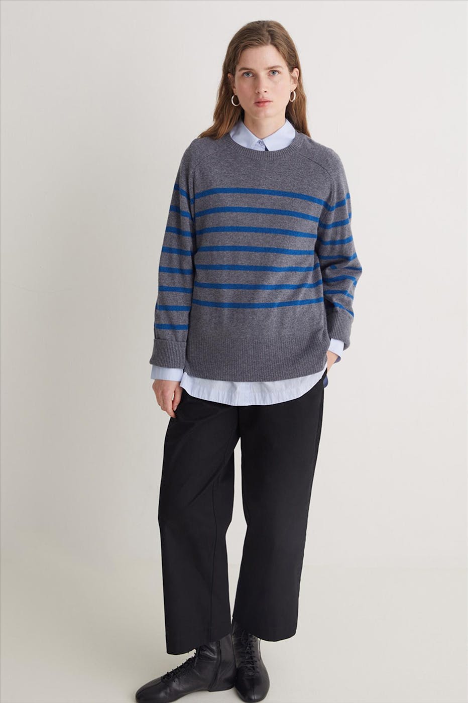 YERSE - Grijze Royal Striped trui