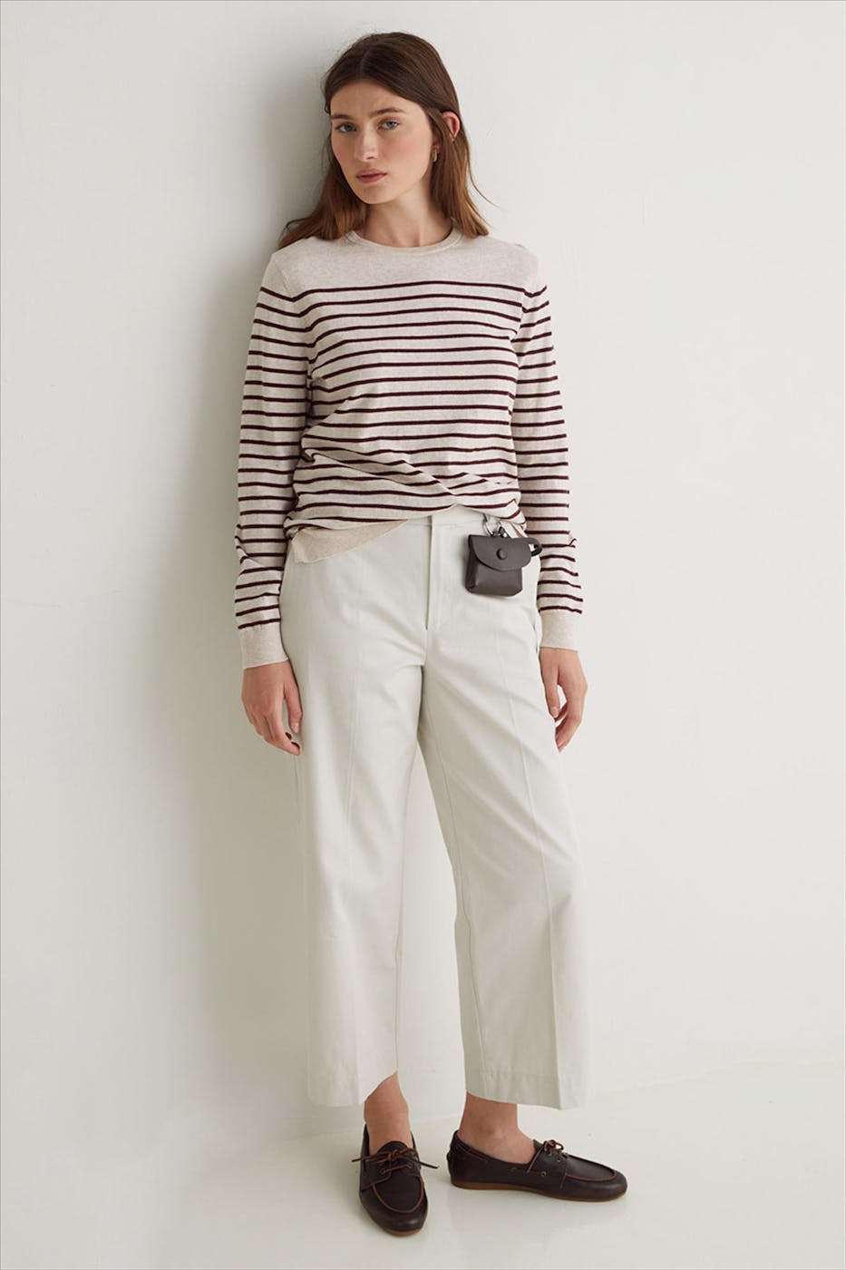YERSE - Ecru-Burgundy Striped trui