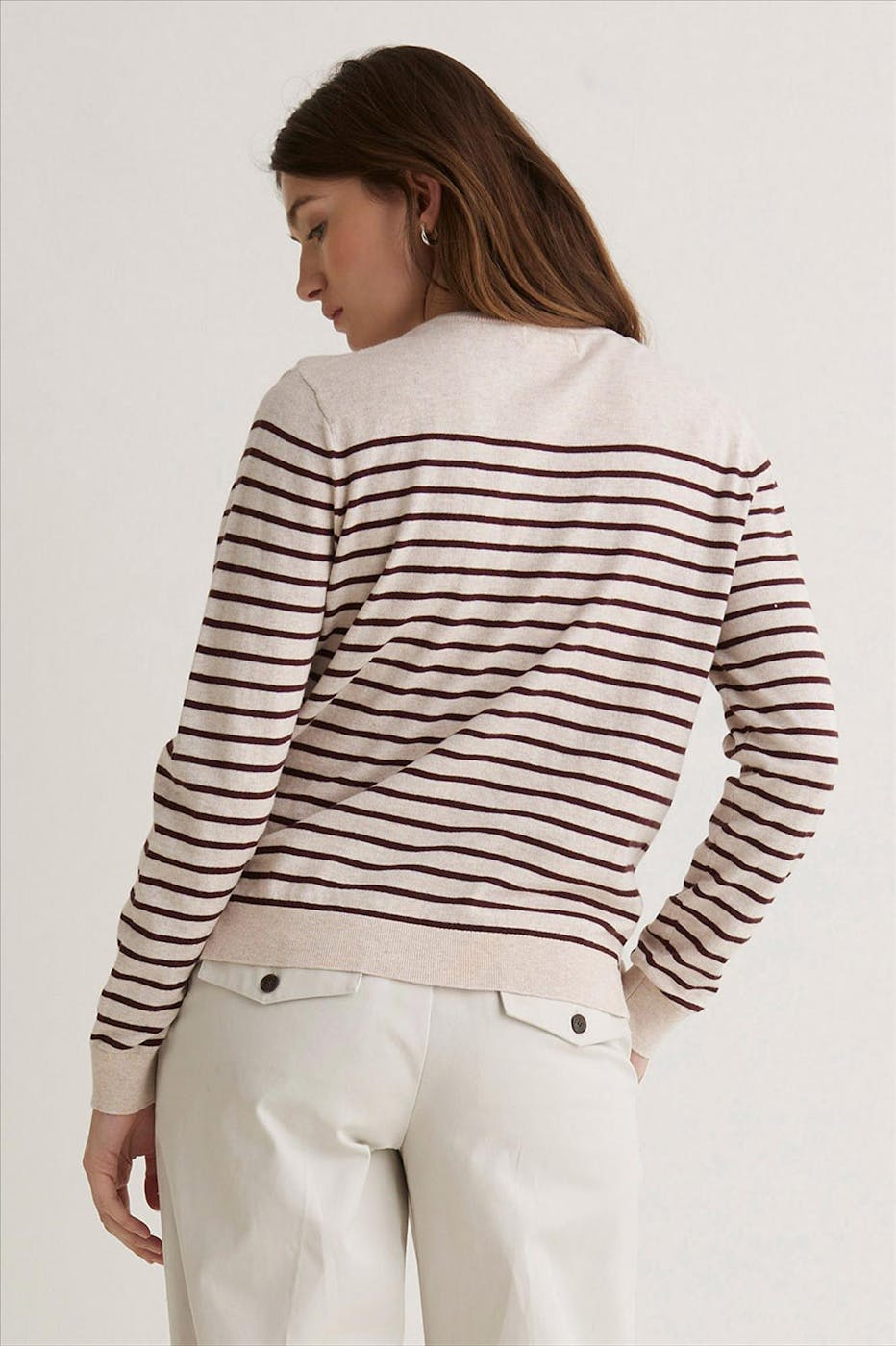 YERSE - Ecru-Burgundy Striped trui