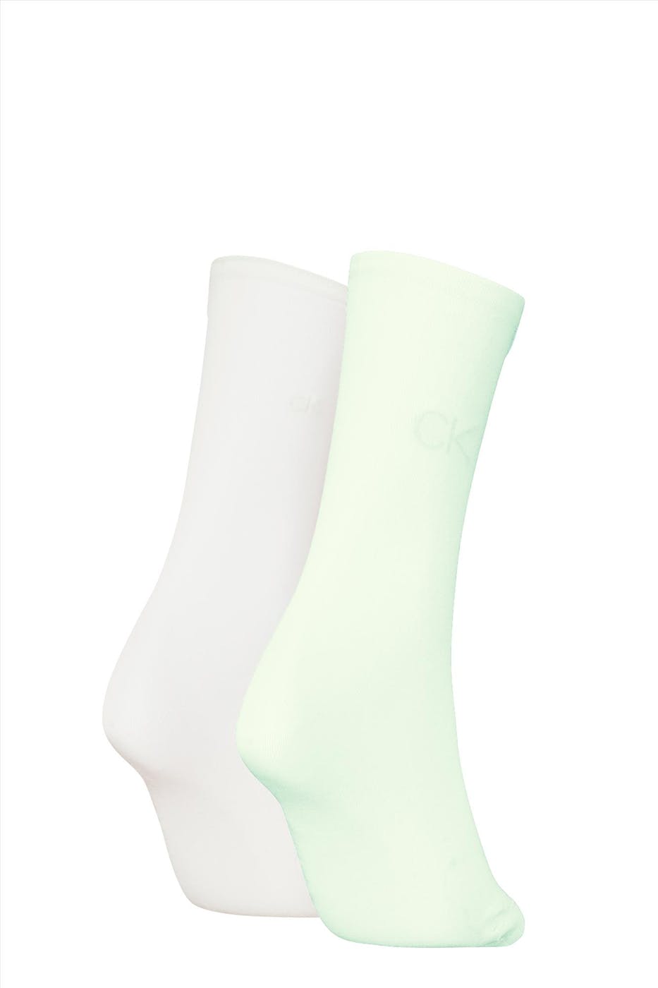 Calvin Klein - Wit-Lichtgroene 2-pack Logo sokken