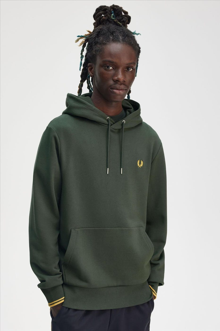 Fred Perry - Donkergroene Tipped hoodie