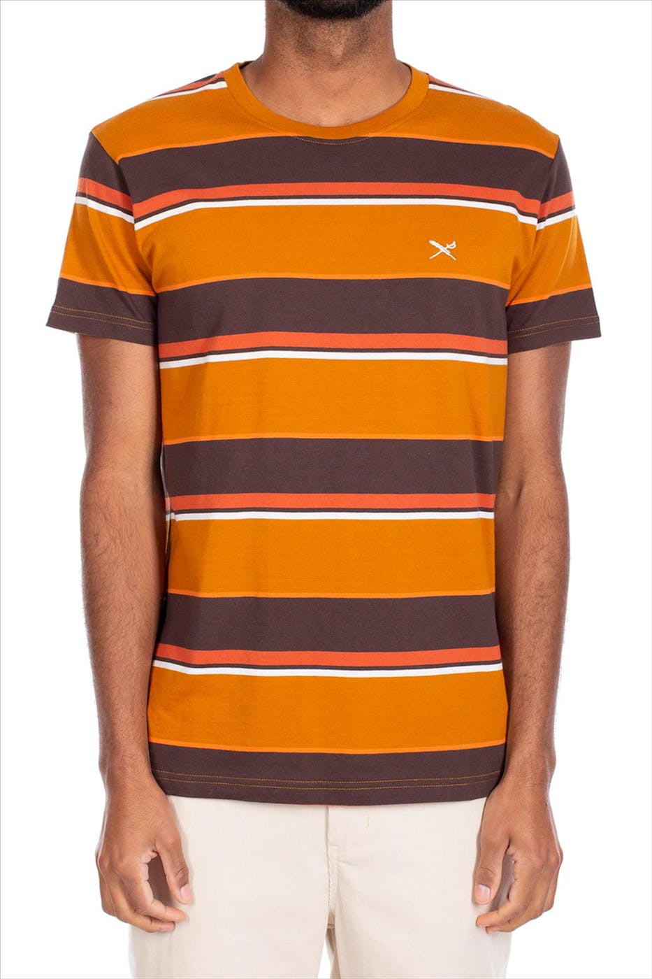 Iriedaily - Cognac-donkerbruine Big Tony Stripe T-shirt