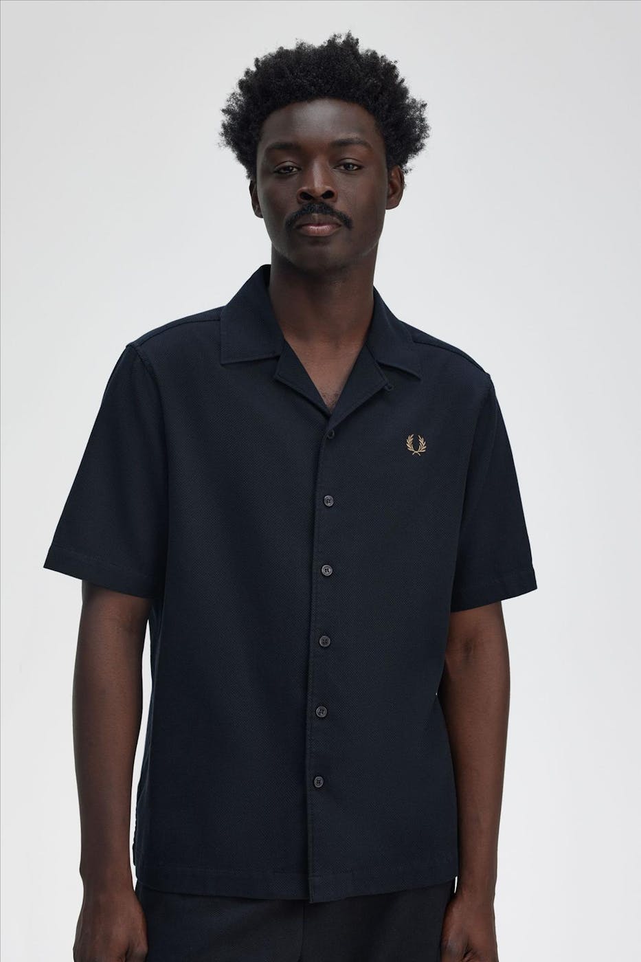 Fred Perry - Donkerblauw Piqué Texture hemd