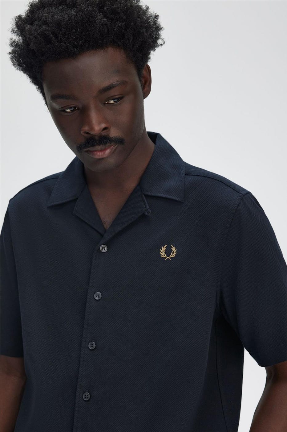 Fred Perry - Donkerblauw Piqué Texture hemd