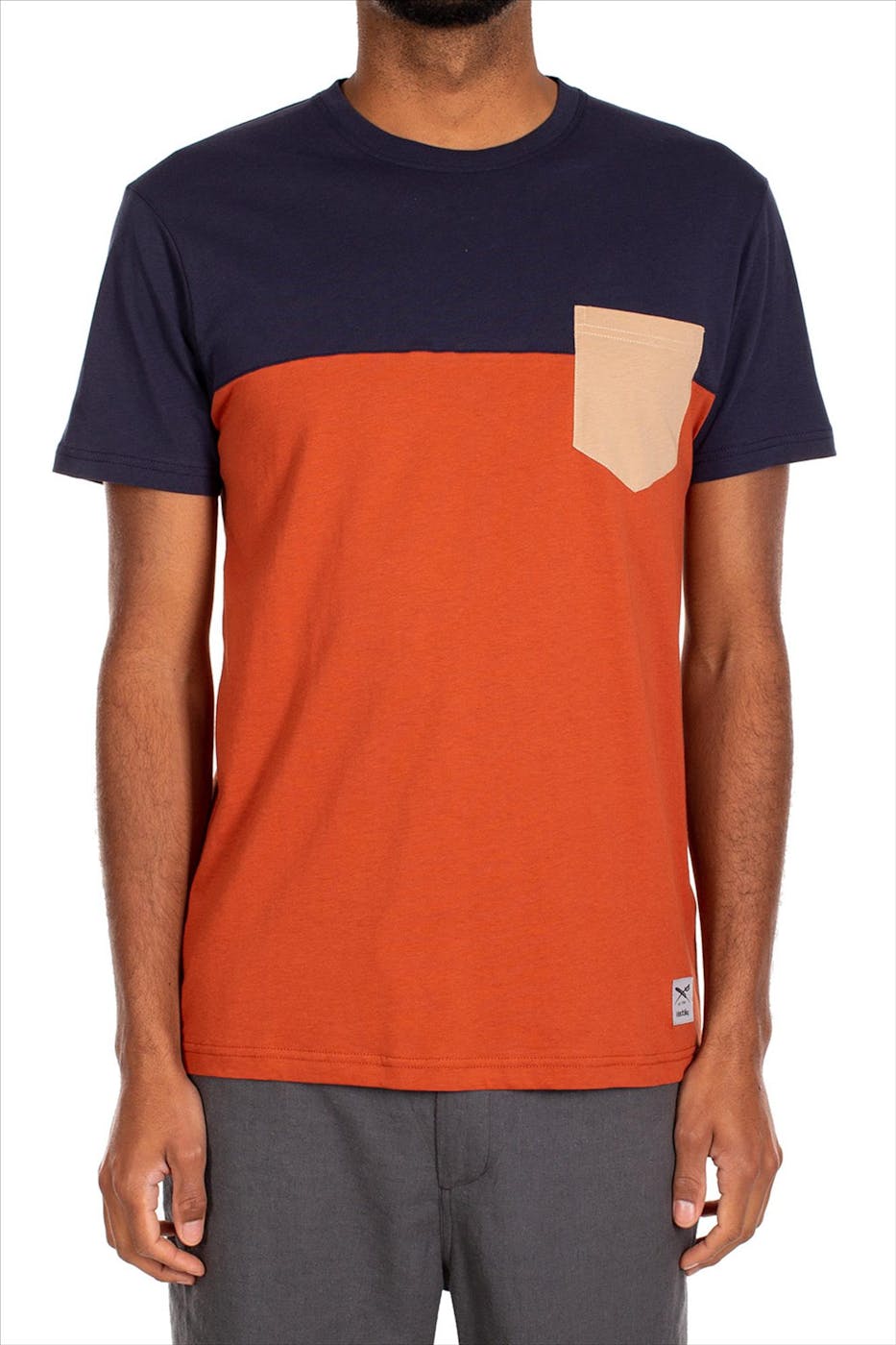 Iriedaily - Donkerblauw-roestbruine Block Pocket T-shirt