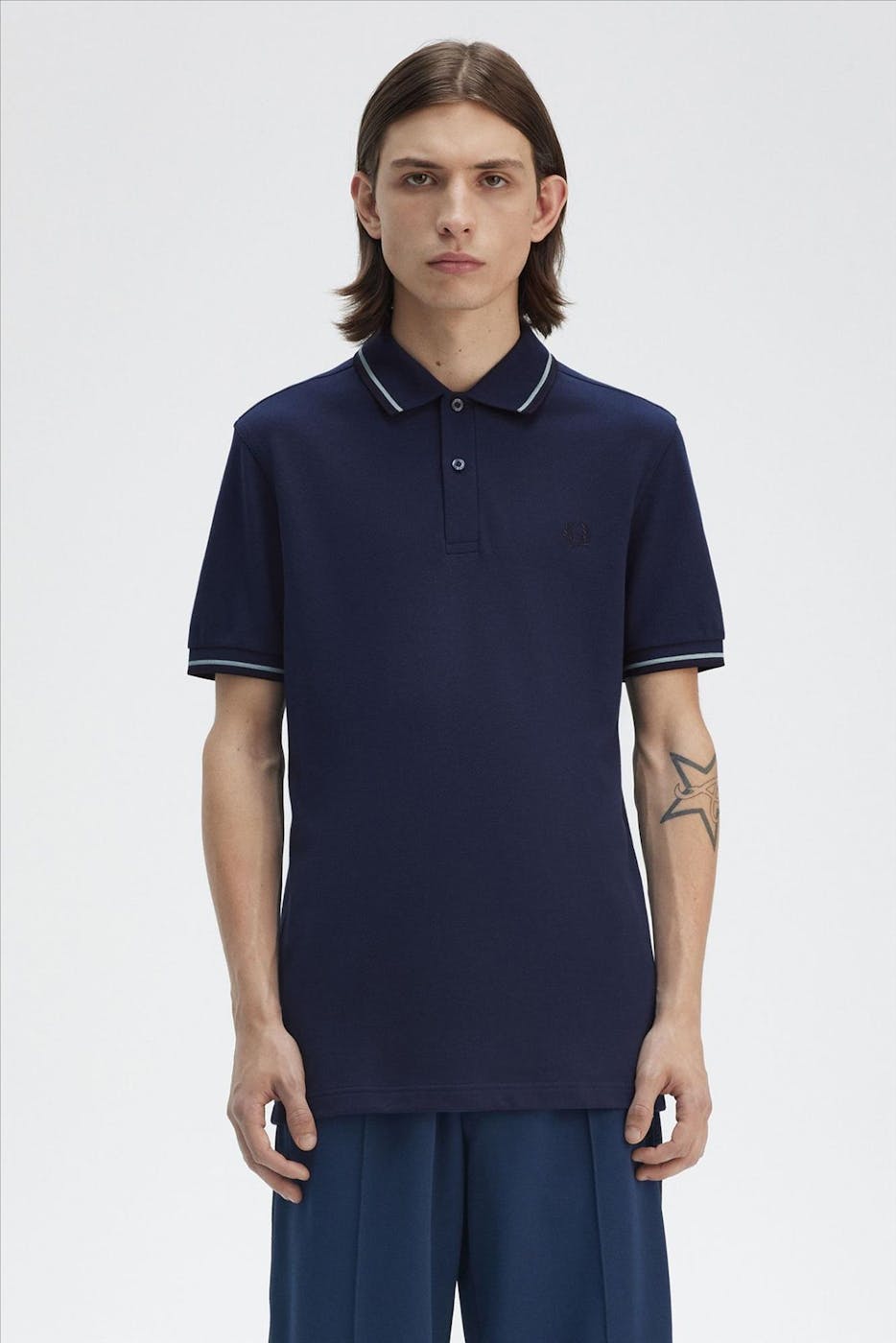 Fred Perry - Donkerblauw-Mintgroene Twin Tipped polo
