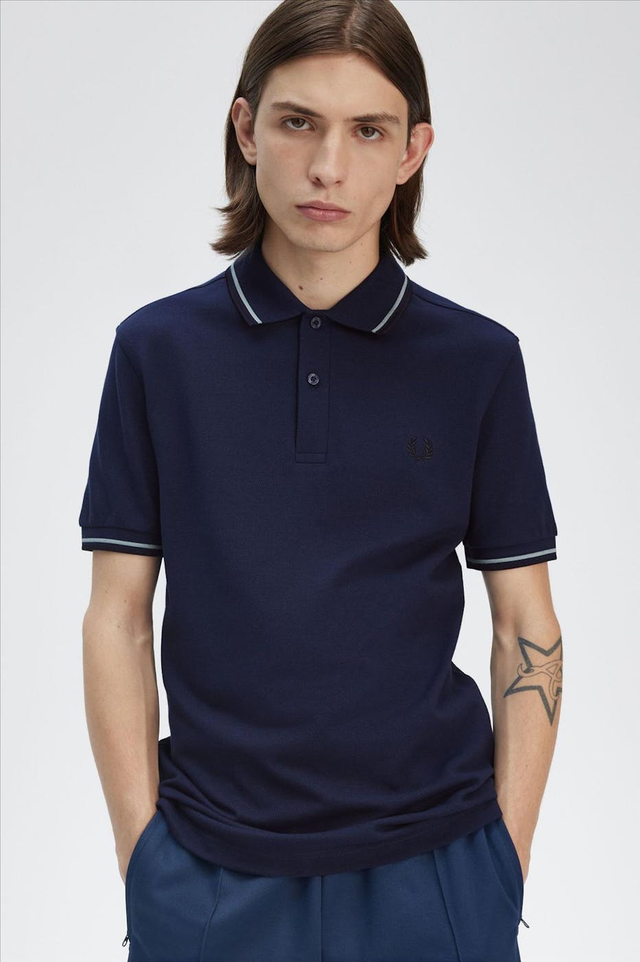 Fred Perry - Donkerblauw-Mintgroene Twin Tipped polo