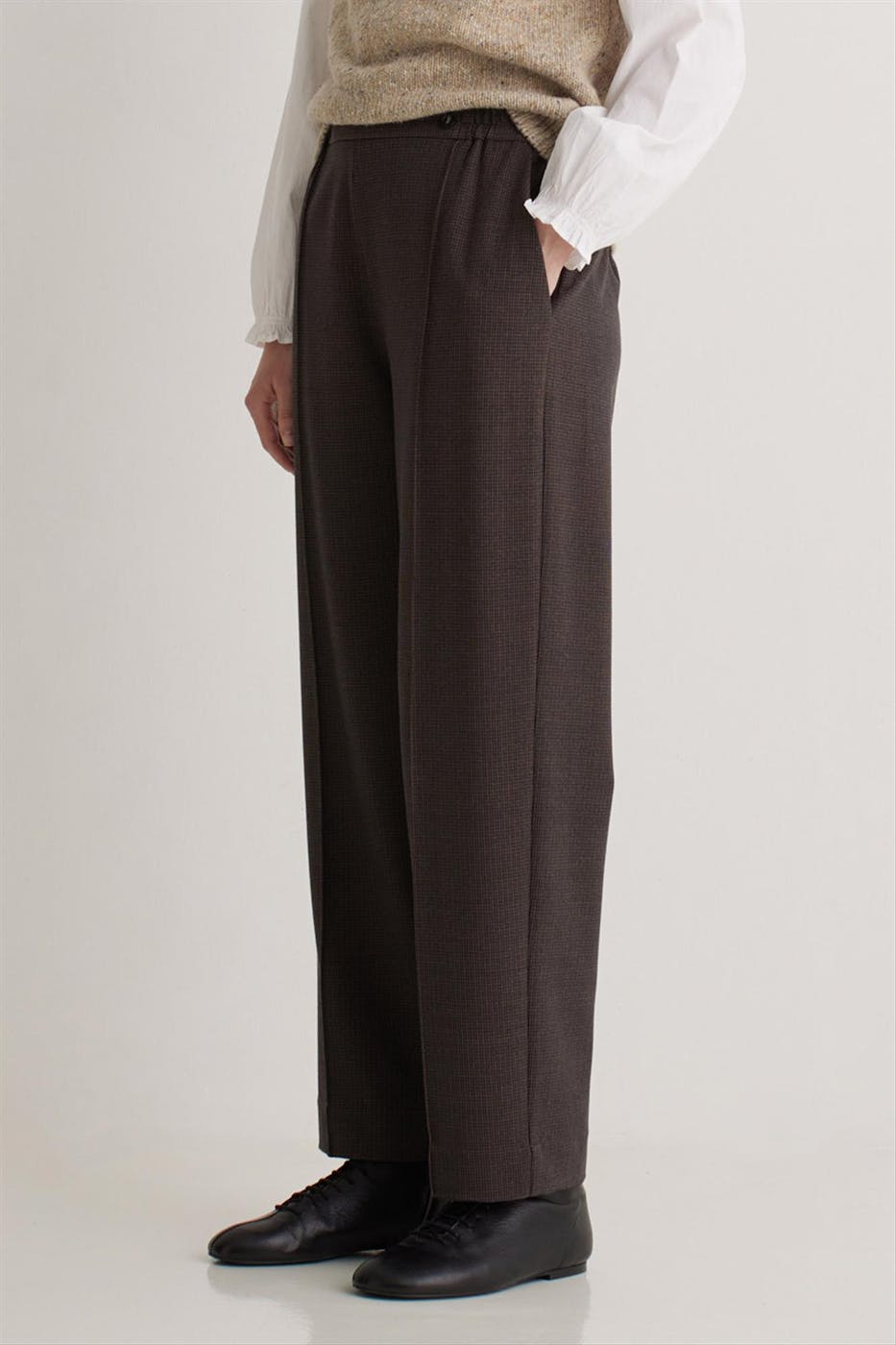 YERSE - Donkerbruine Checks broek