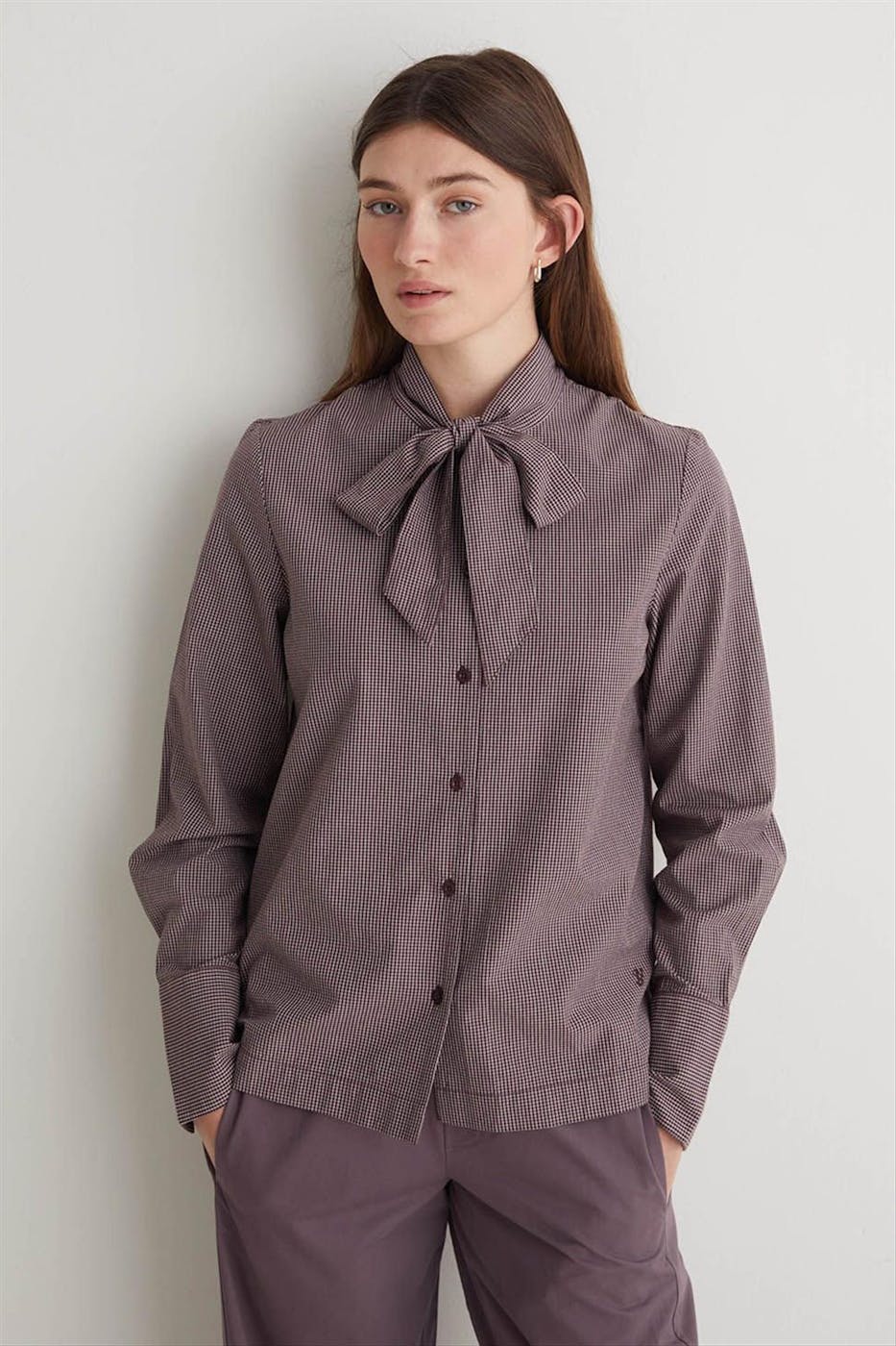 YERSE - Donkerbordeaux Check blouse
