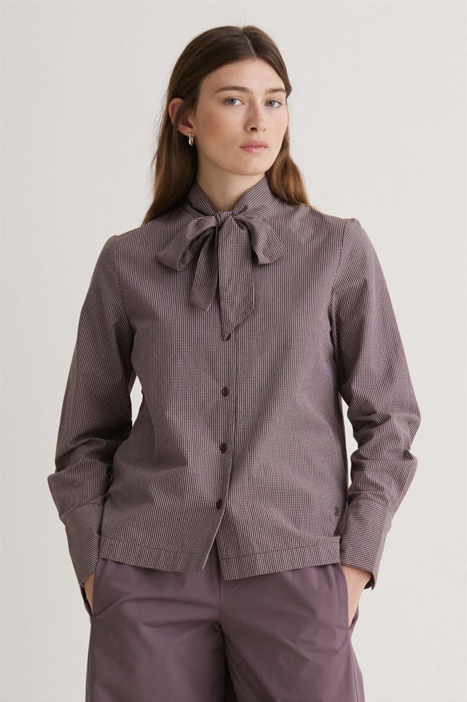 YERSE - Donkerbordeaux Check blouse
