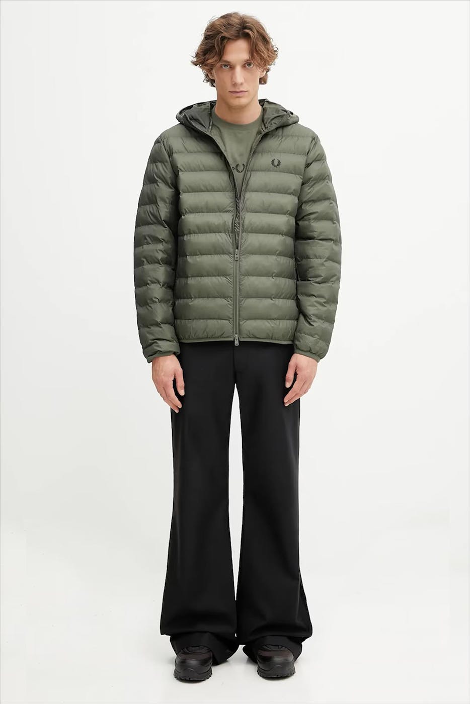 Fred Perry - Olijfgroene Hooded Insulated jas