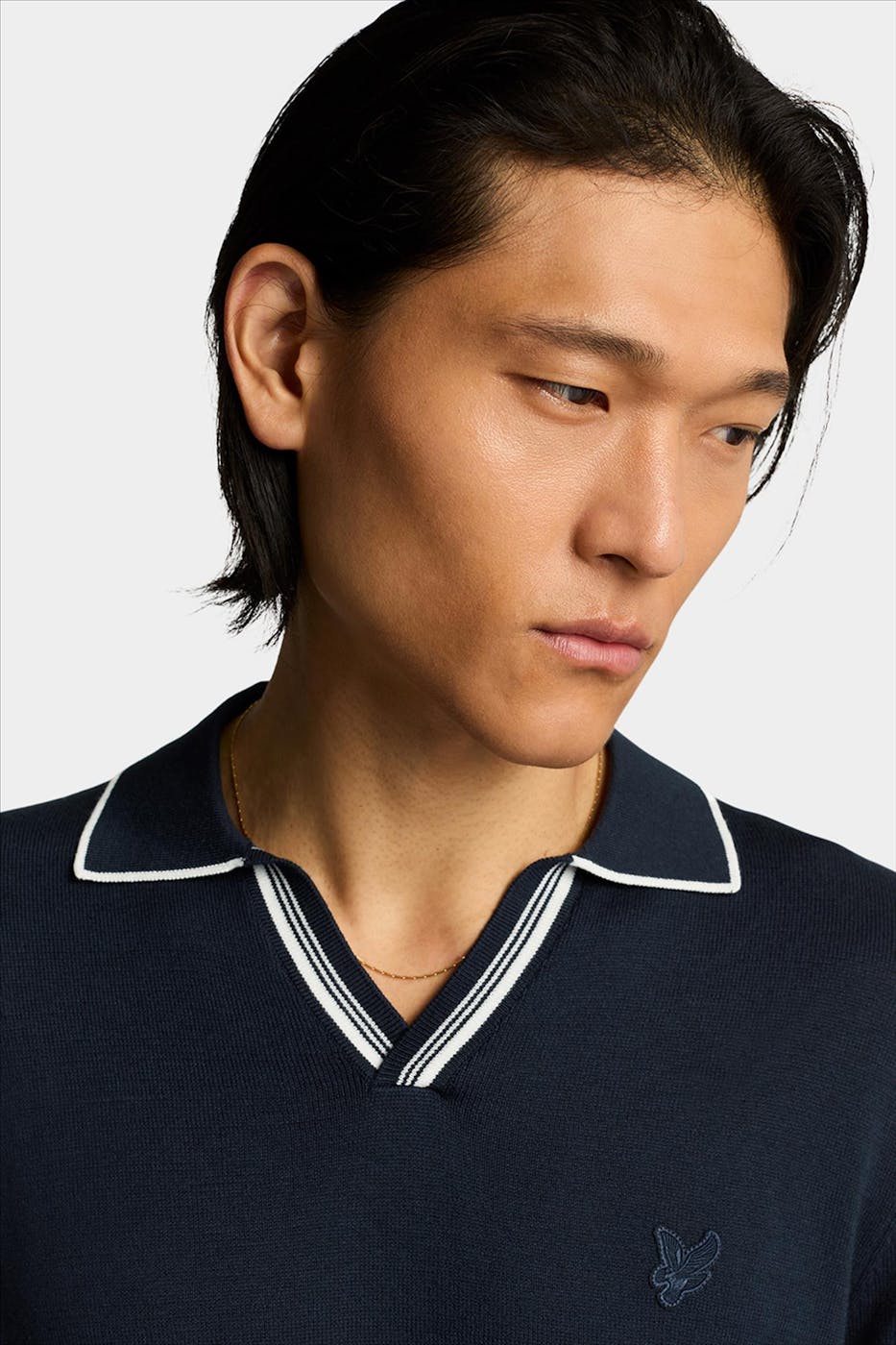 Lyle & Scott - Donkerblauwe Open Collar polotrui